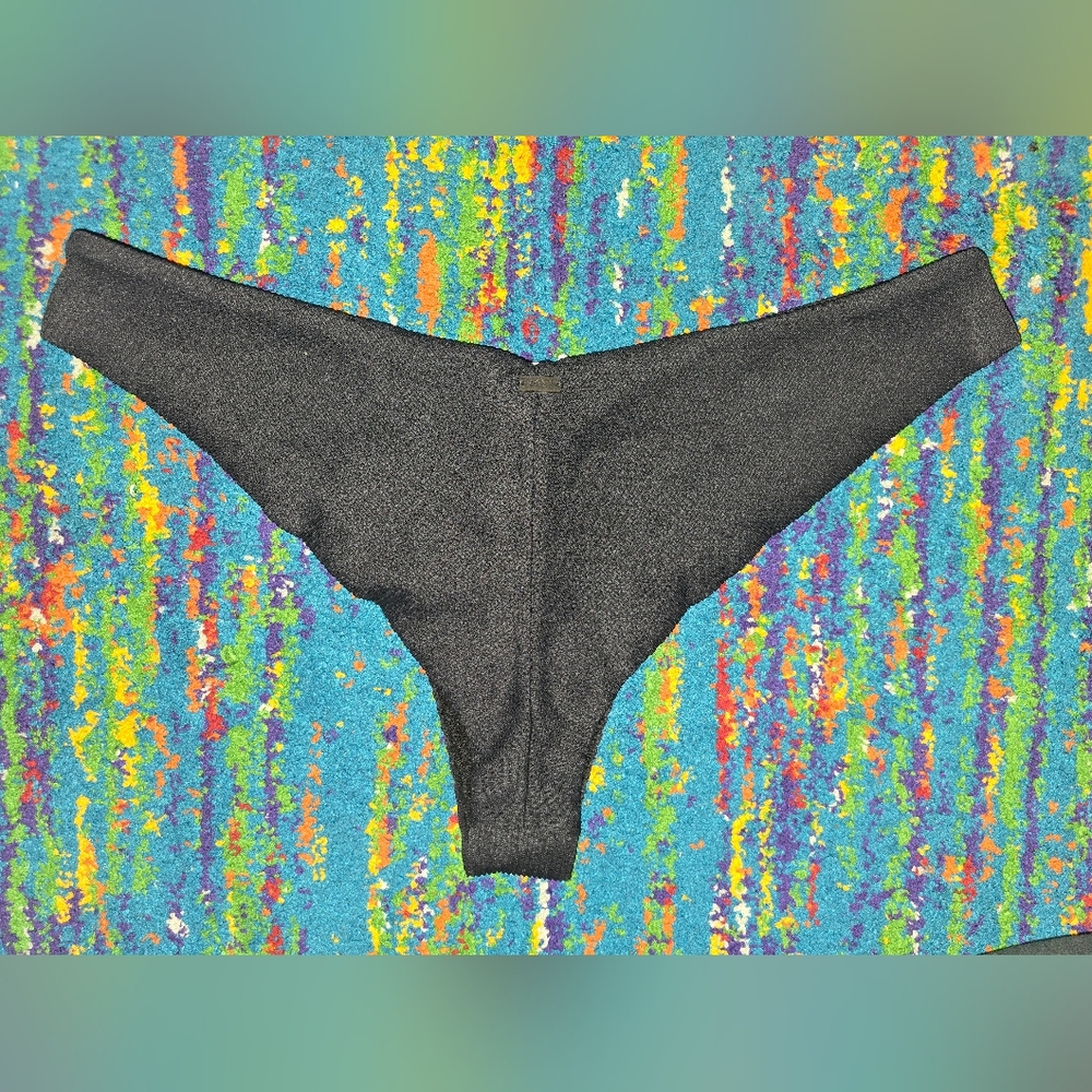 Roxy Black Ribbed V-Front Bikini Bottom - Picture 5 of 7